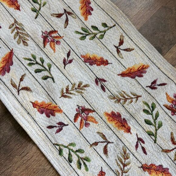 Hello Fall Autumn Table Runner Tapestry Fabric 12x64 great pre-used condition - Picture 7 of 13